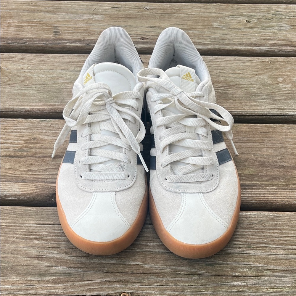 Adidas women’s Cream and navy Sneakers - barely worn